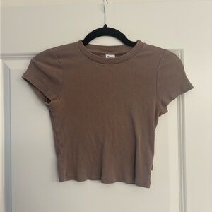 TNA Brown Ribbed Crop Top